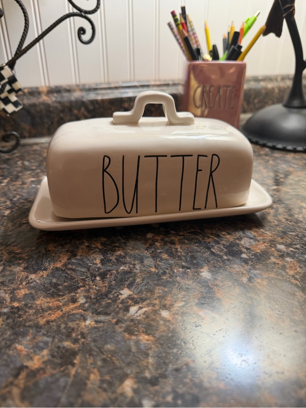 Rae Dunn BUTTER Covered Butter Dish Ceramic Farmhouse Kitchen Decor